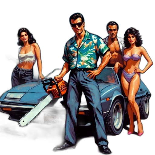 car, concept art, comic book art, vaporwave transparent PNG cut-out