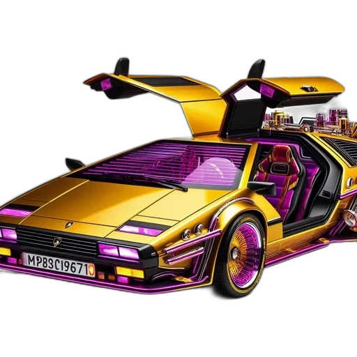car, concept art, 3d render, cyberpunk transparent PNG cut-out