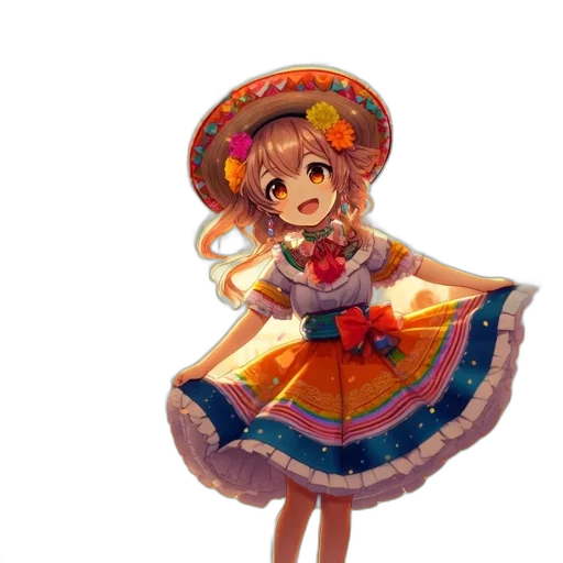 dress, hat, umbrella, staff transparent PNG cut-out