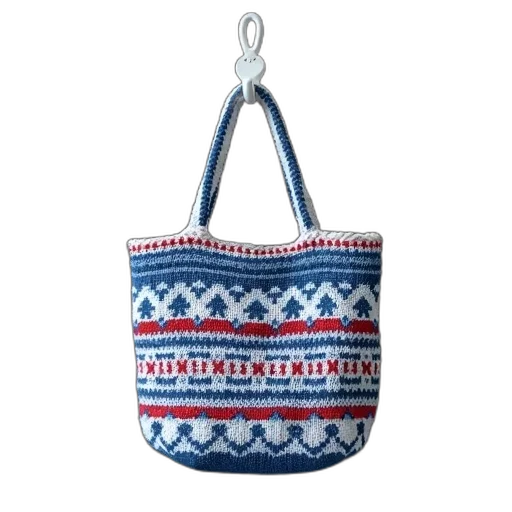 blue, white, knitted, tote transparent PNG cut-out