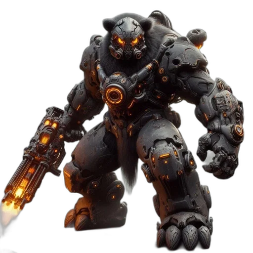 robot, weapon, concept art, 3d render transparent PNG cut-out