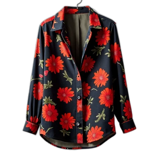 jacket, black, red, floral transparent PNG cut-out