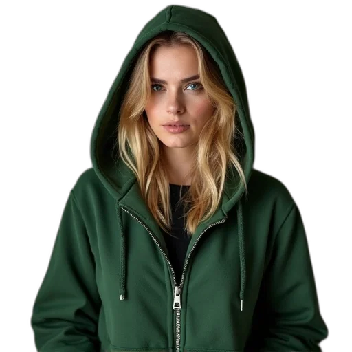 jacket, green, woman, blonde transparent PNG cut-out