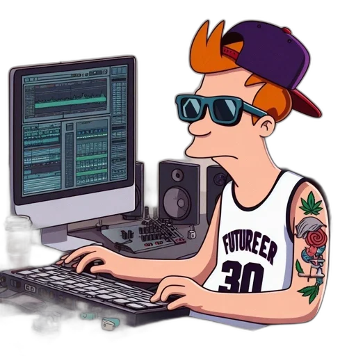 cartoon, pixel art, 3d render, cyberpunk transparent PNG cut-out