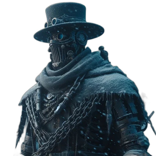 robot, mask, hat, staff transparent PNG cut-out