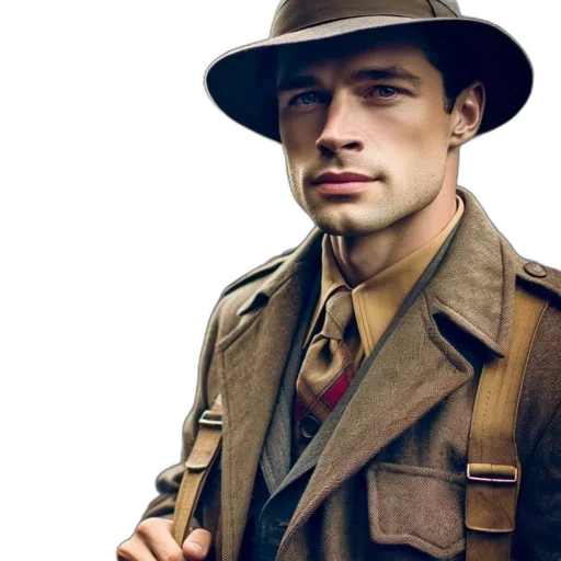 hat, jacket, staff, face transparent PNG cut-out