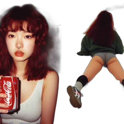 bottle, jacket, creature, hair transparent PNG cut-out
