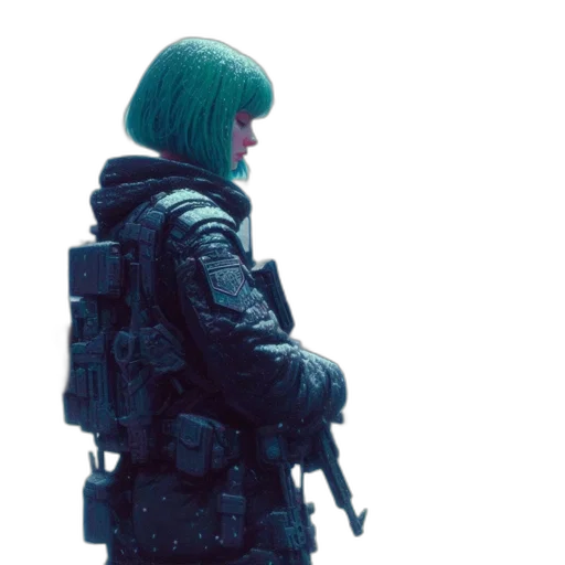 jacket, robot, weapon, hair transparent PNG cut-out