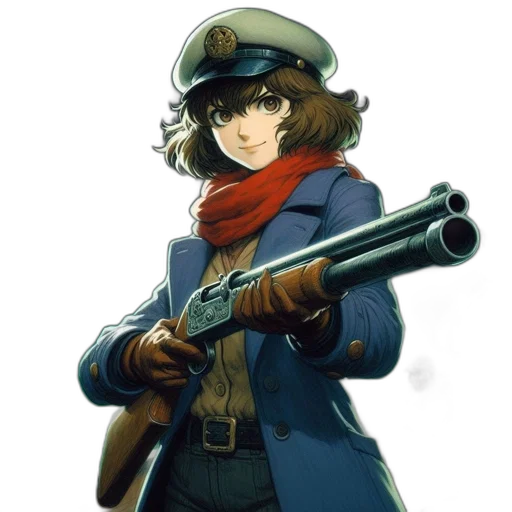 weapon, staff, hat, jacket transparent PNG cut-out