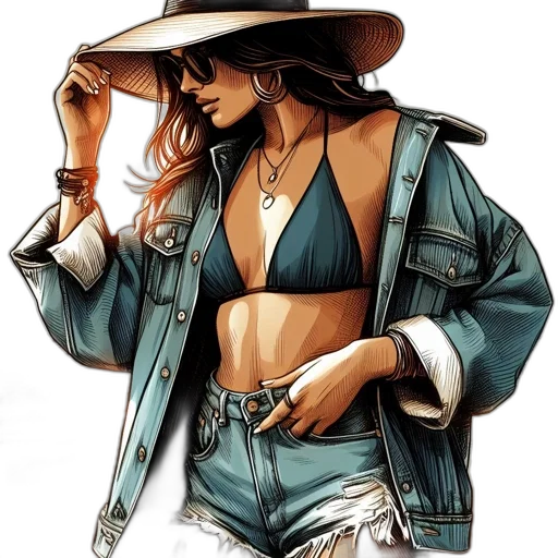jacket, jewelry, hat, comic book art transparent PNG cut-out