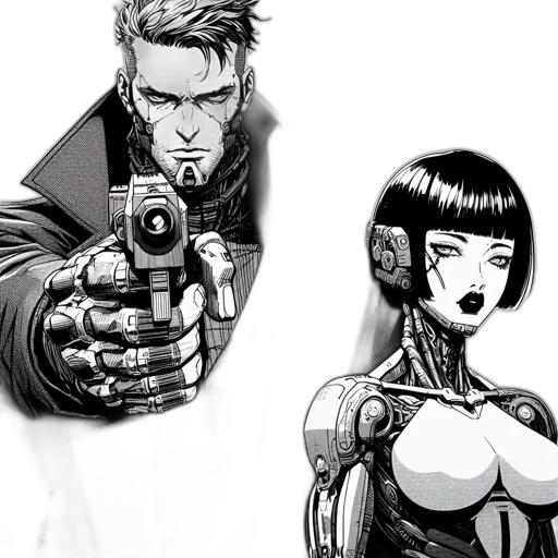 comic book art, concept art, cyberpunk, cartoon transparent PNG cut-out