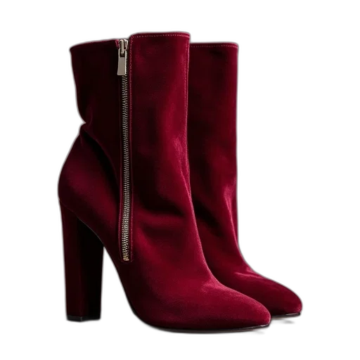 shoes, red, velvet, ankle transparent PNG cut-out