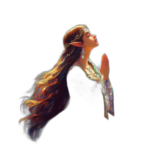 hair, crown, dress, staff transparent PNG cut-out