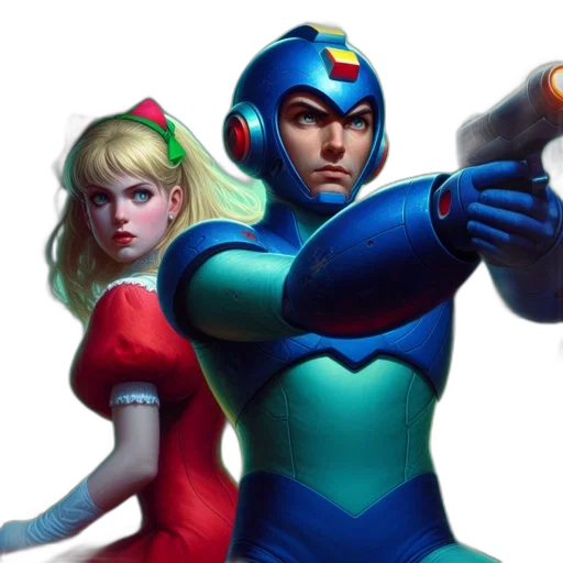 concept art, comic book art, blue, two transparent PNG cut-out