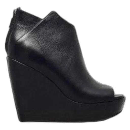 shoes, black, leather, wedge transparent PNG cut-out