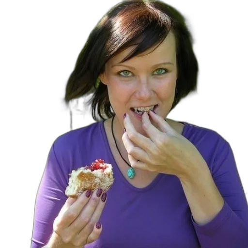 food, woman, purple, shirt transparent PNG cut-out
