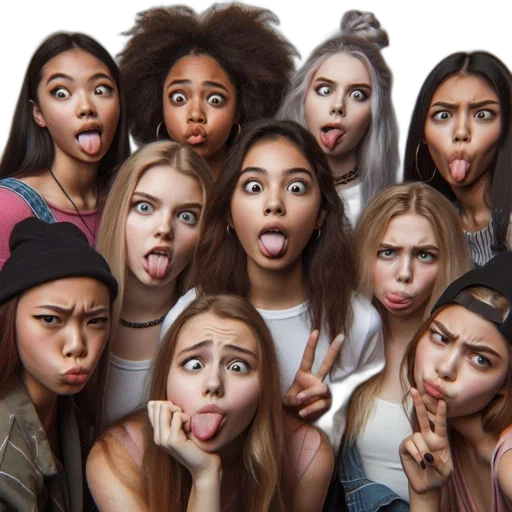 photorealistic, cartoon, group, diverse transparent PNG cut-out
