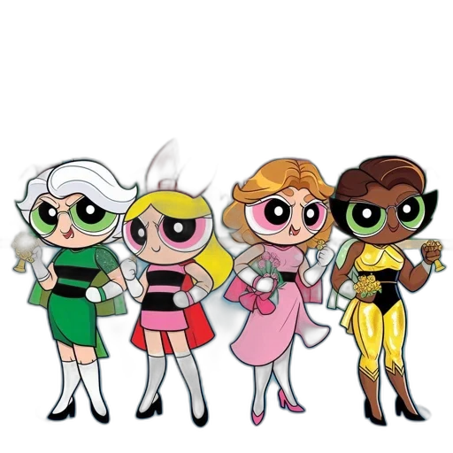 comic book art, cartoon, concept art, four transparent PNG cut-out