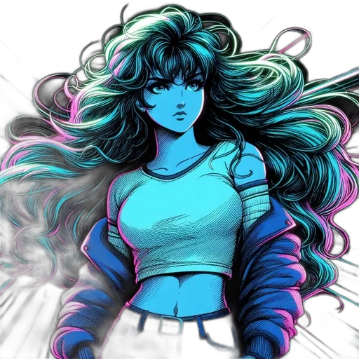 hair, jacket, vaporwave, anime transparent PNG cut-out