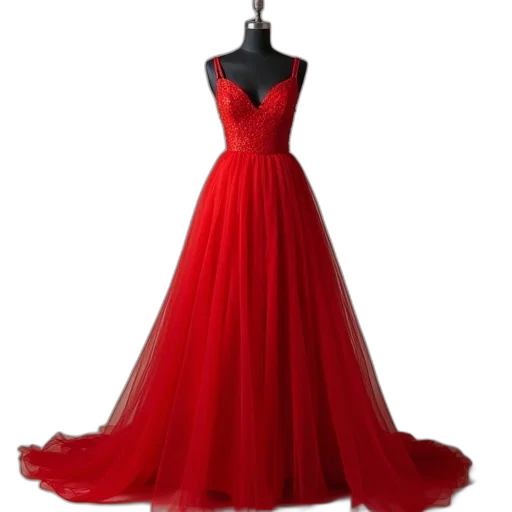 dress, red, long, tulle transparent PNG cut-out