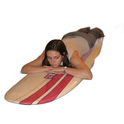photorealistic, woman, laying, surfboard transparent PNG cut-out