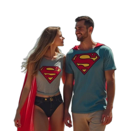 man, woman, beach, superman transparent PNG cut-out