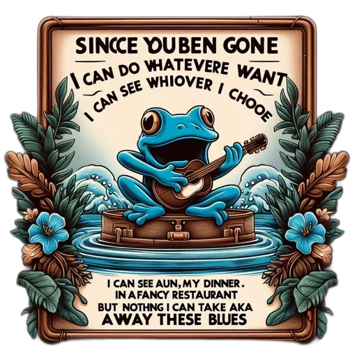 blue, frog, plays, guitar transparent PNG cut-out