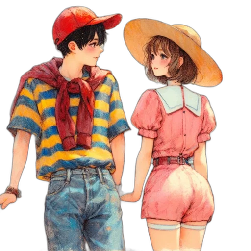 hat, dress, watercolor, anime transparent PNG cut-out