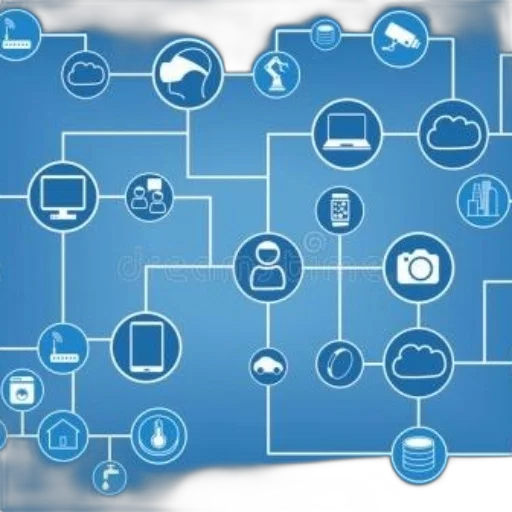 blue, background, interconnected, icons transparent PNG cut-out