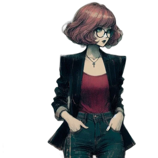 jacket, dress, hair, staff transparent PNG cut-out