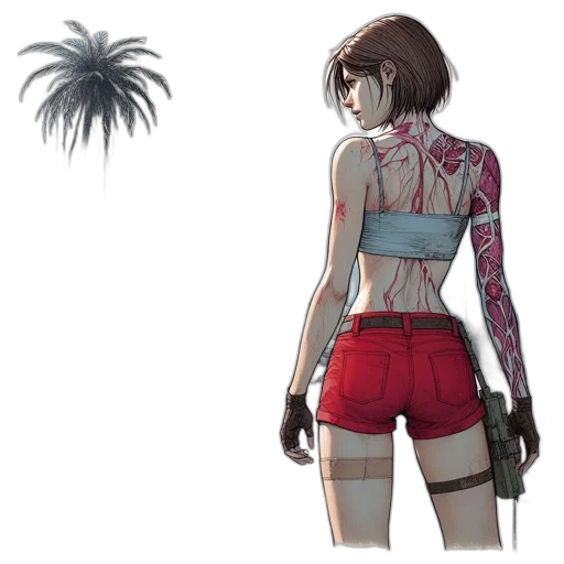 dress, weapon, concept art, cyberpunk transparent PNG cut-out