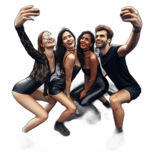 dress, four, individuals, pose transparent PNG cut-out