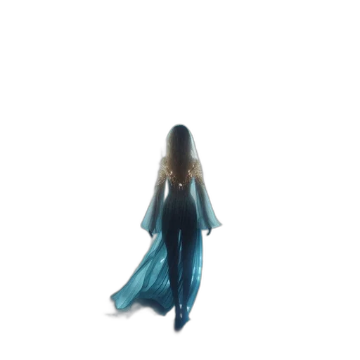 dress, hair, staff, creature transparent PNG cut-out