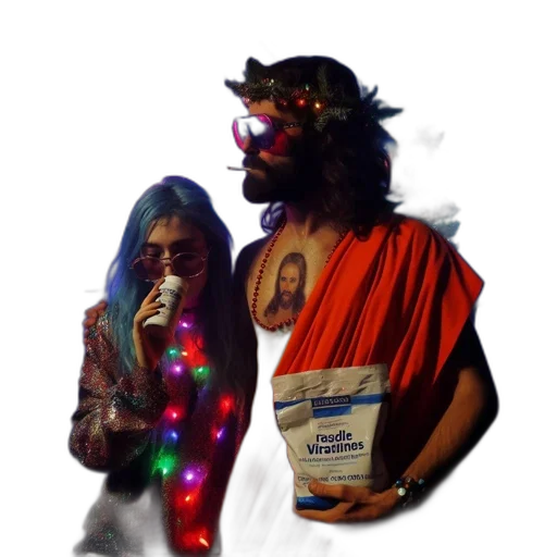 vaporwave, neon lights, fire, festive transparent PNG cut-out