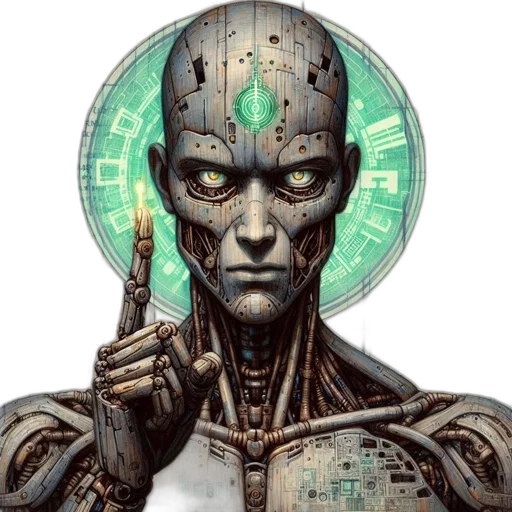 robot, face, cyberpunk, comic book art transparent PNG cut-out