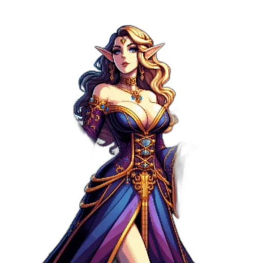 dress, staff, crown, fantasy art transparent PNG cut-out