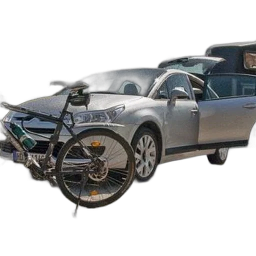 car, 3d render, bicycle, propped transparent PNG cut-out