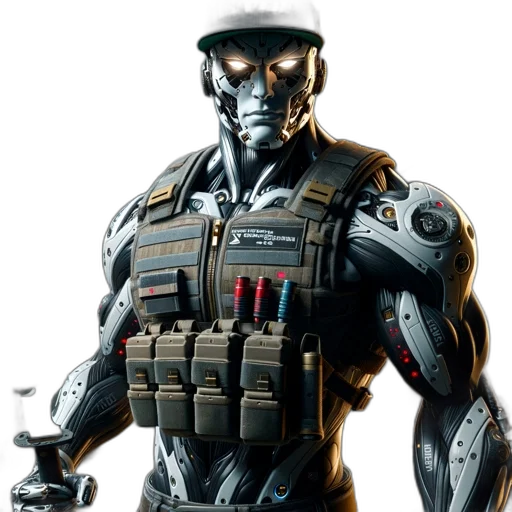 robot, weapon, concept art, 3d render transparent PNG cut-out
