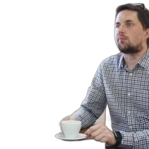 man, plaid, shirt, sits transparent PNG cut-out