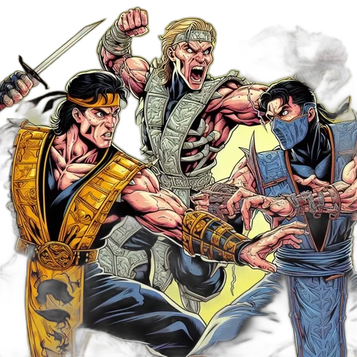 comic book art, concept art, fantasy art, three transparent PNG cut-out