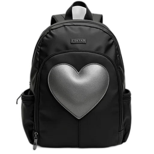 3d render, black, backpack, heart-shaped transparent PNG cut-out