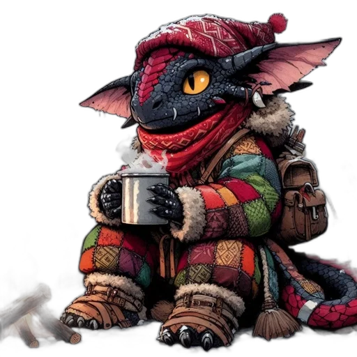 dragon, staff, creature, fantasy art transparent PNG cut-out