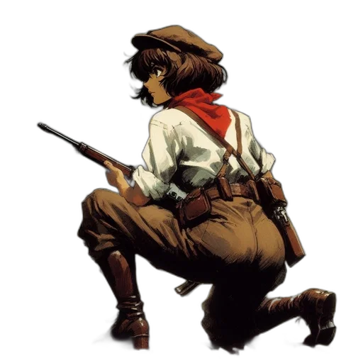 weapon, staff, jacket, hat transparent PNG cut-out