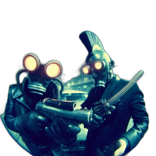 robot, mask, jacket, weapon transparent PNG cut-out