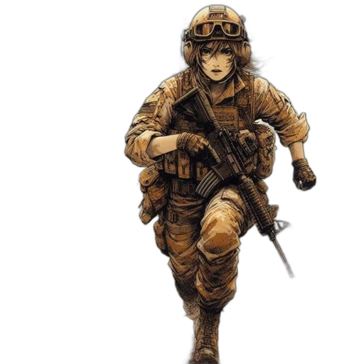 weapon, staff, face, jacket transparent PNG cut-out
