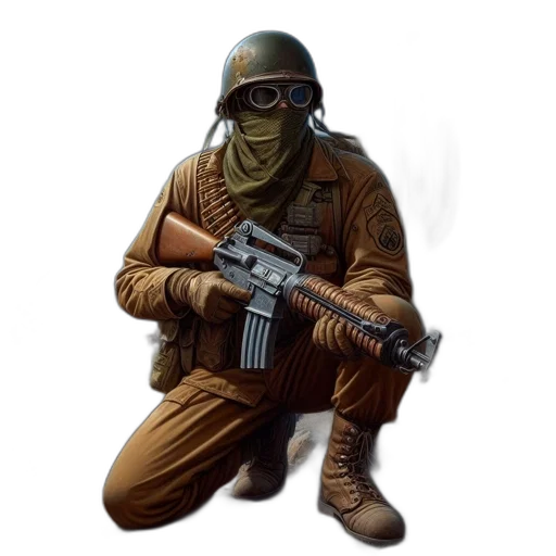 weapon, staff, jacket, mask transparent PNG cut-out