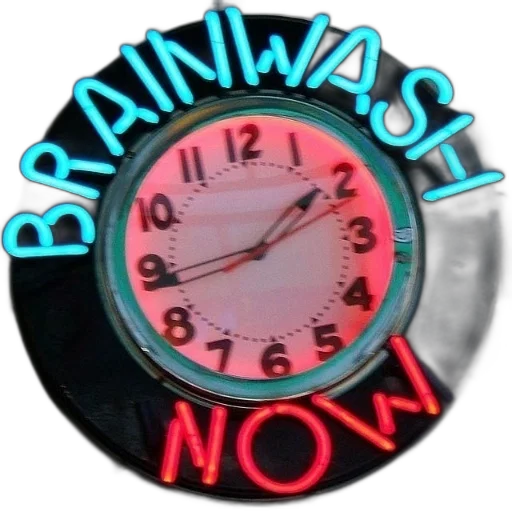 neon, clock, words, brainwash transparent PNG cut-out