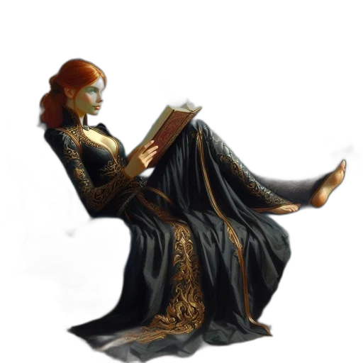 dress, jewelry, staff, fantasy art transparent PNG cut-out