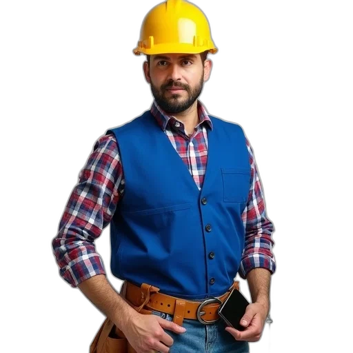 staff, hat, jacket, robot transparent PNG cut-out