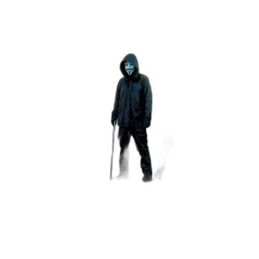 mask, jacket, creature, staff transparent PNG cut-out